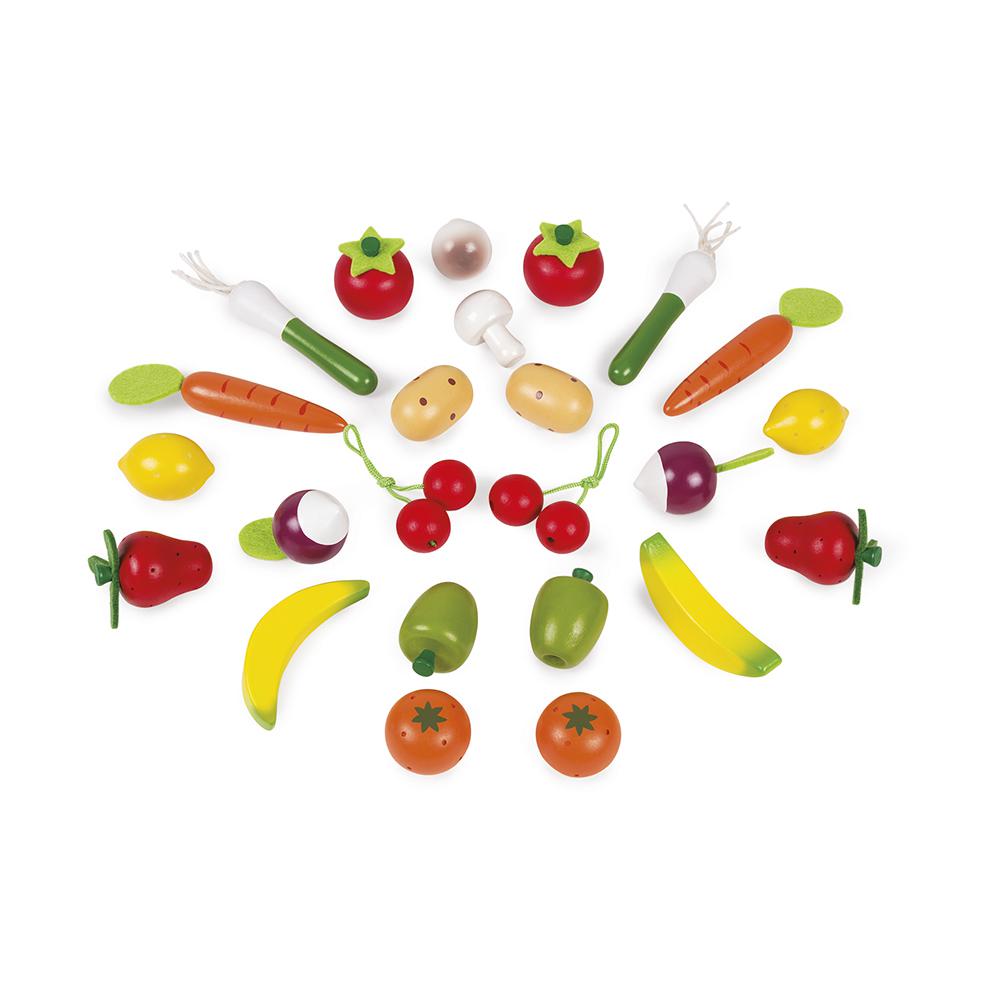 Mand met 24 stuks groenten en fruit