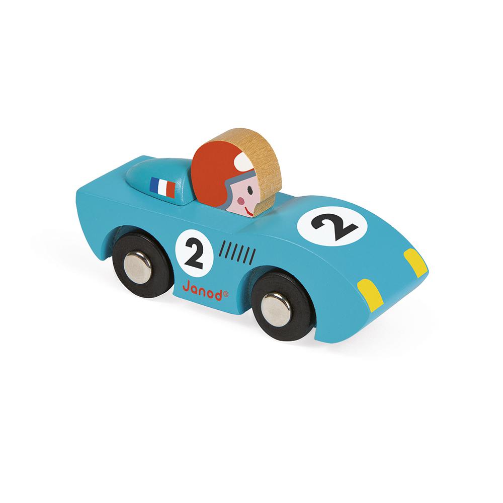 Houten Raceauto blauw