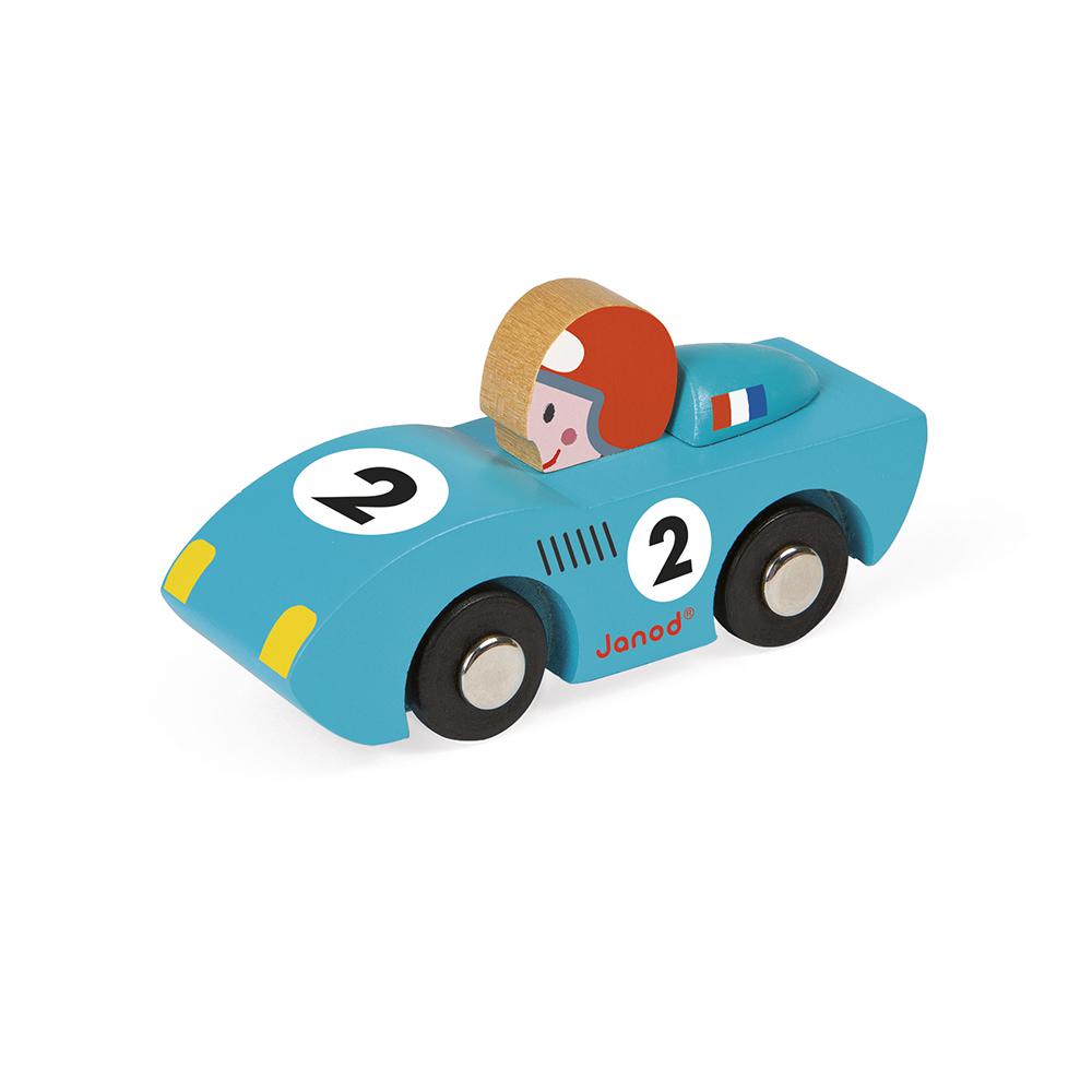 Houten Raceauto blauw