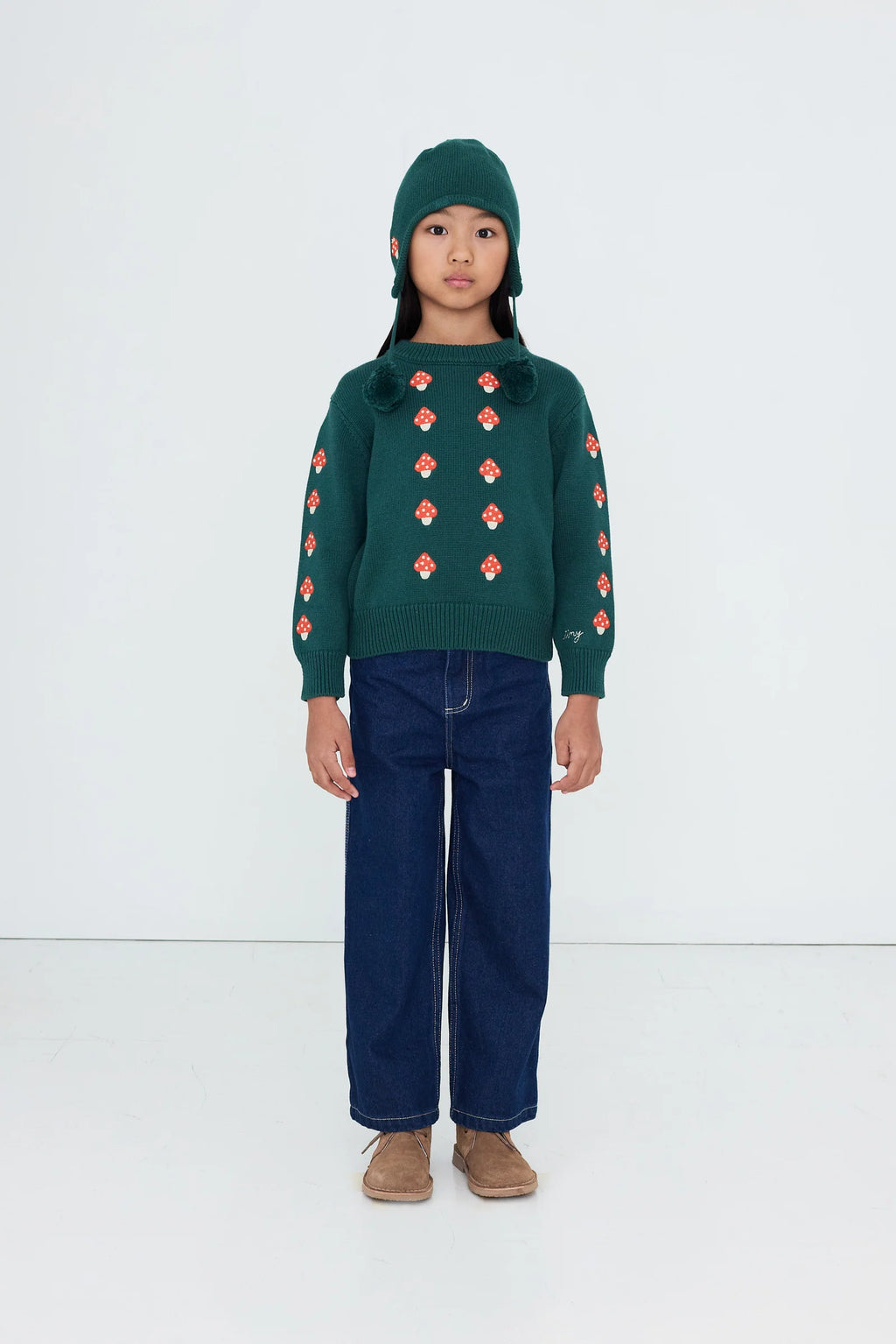 Tiny Cottons Mini Mushrooms Sweater - Dark Emerald