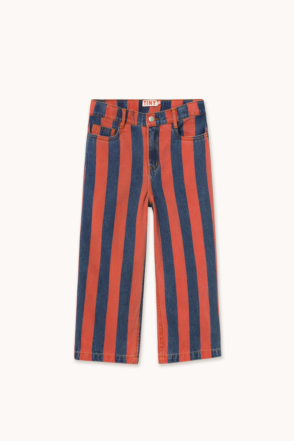 Tiny Cottons Red Stripes Straight Denim Pants - denim medium wash 1