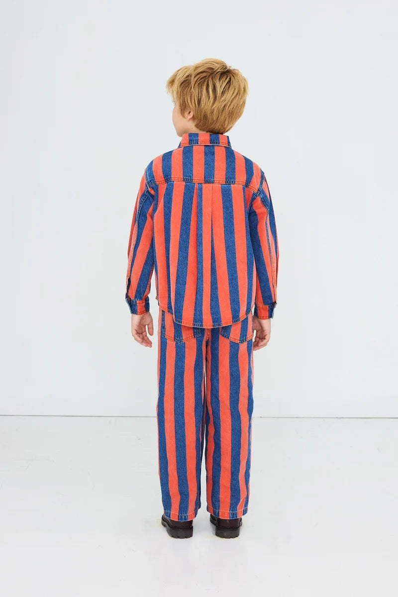 Tiny Cottons Red Stripes Straight Denim Pants - denim medium wash 1
