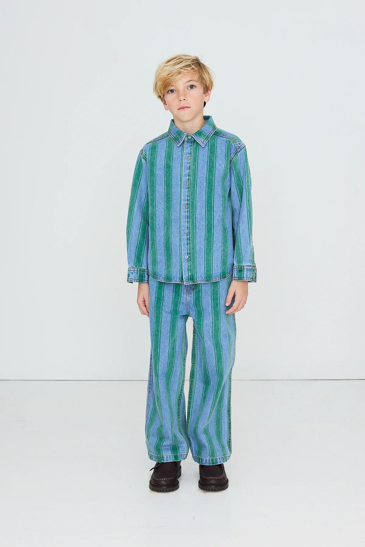Tiny Cottons Retro Stripes Denim Shirt - denim medium wash 2