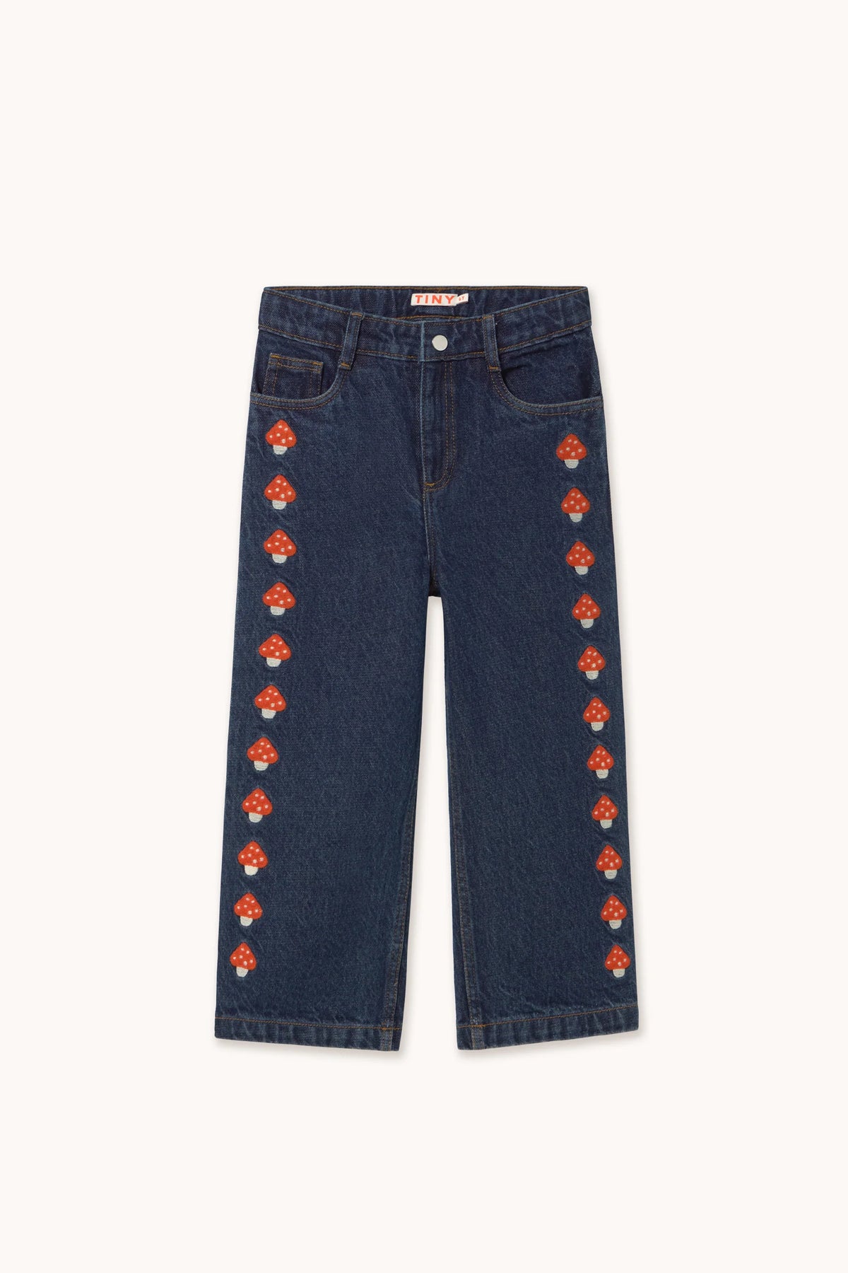 Tiny Cottons Mini Mushrooms Embroided Denim Pant - denim dark wash 2