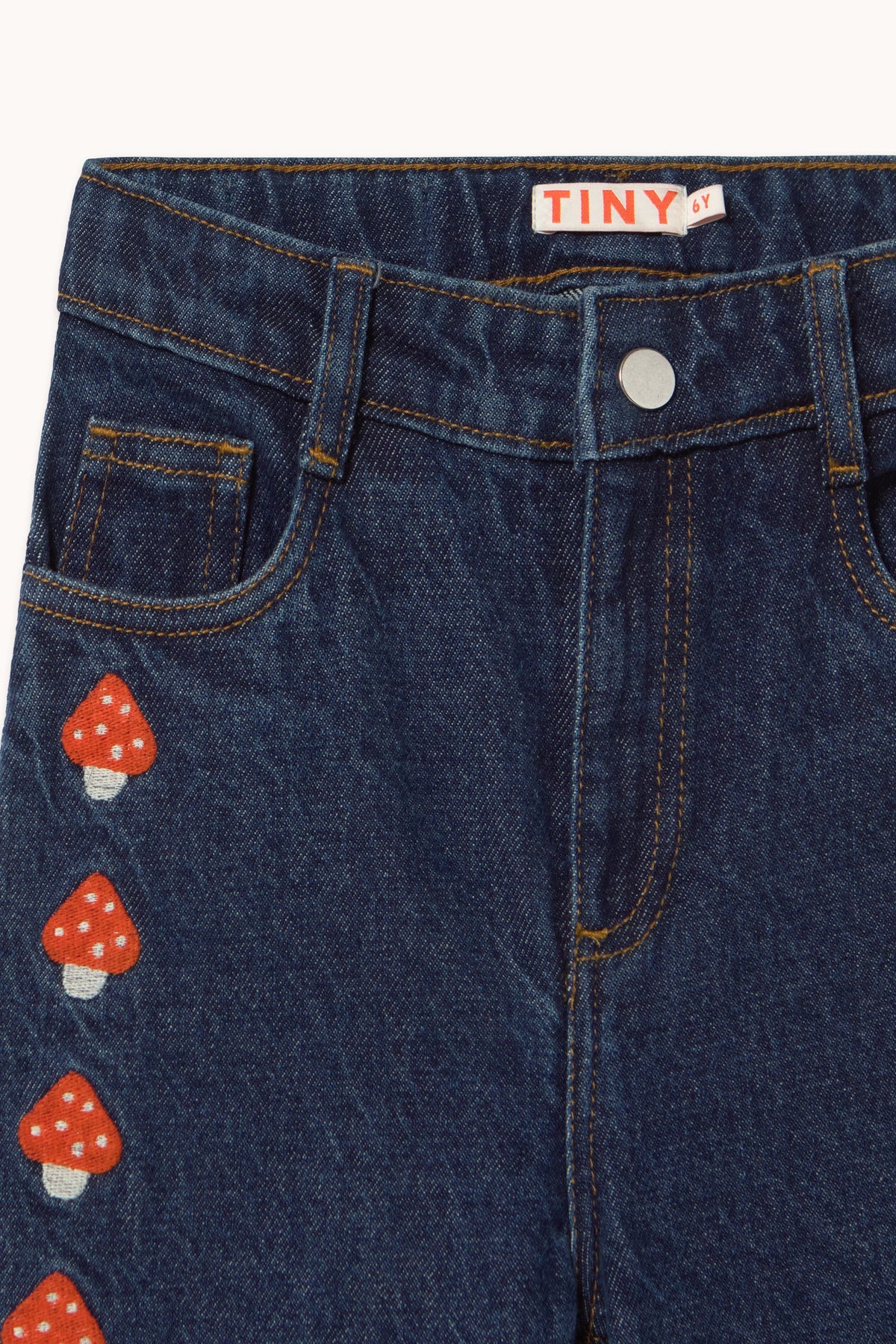 Tiny Cottons Mini Mushrooms Embroided Denim Pant - denim dark wash 2