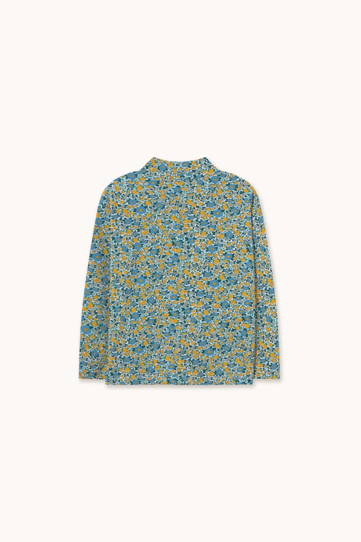 Tiny Cottons Flower Pattern Rib Mockneck - washed blue