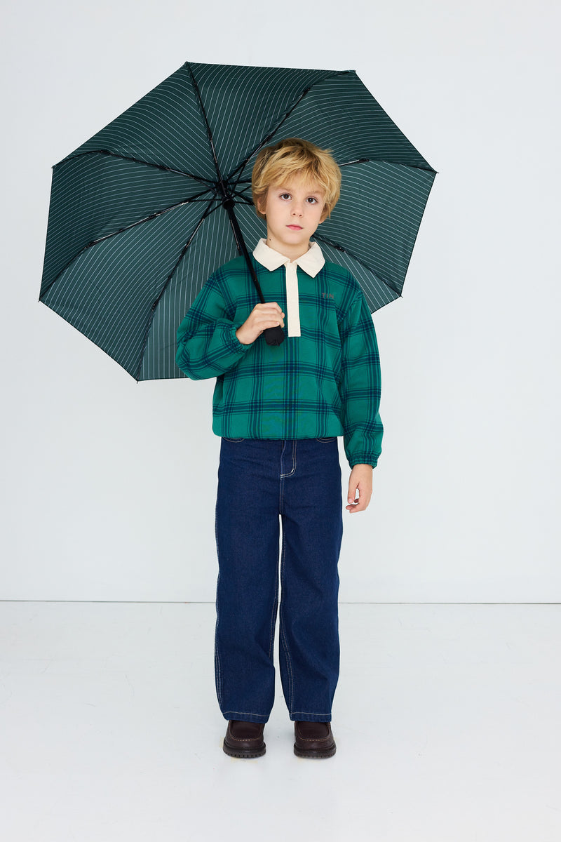 Tiny Cottons Green Check Polo Sweatshirt - Dark Green
