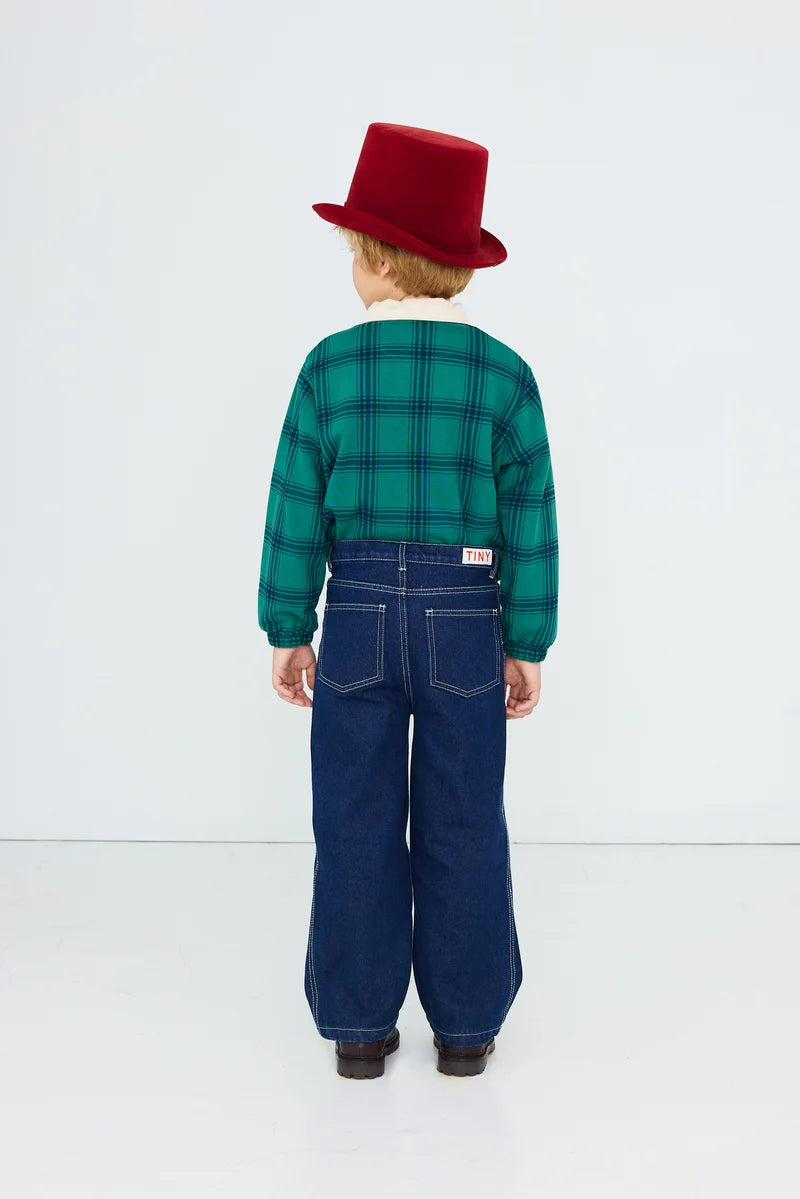 Tiny Cottons Green Check Polo Sweatshirt - Dark Green