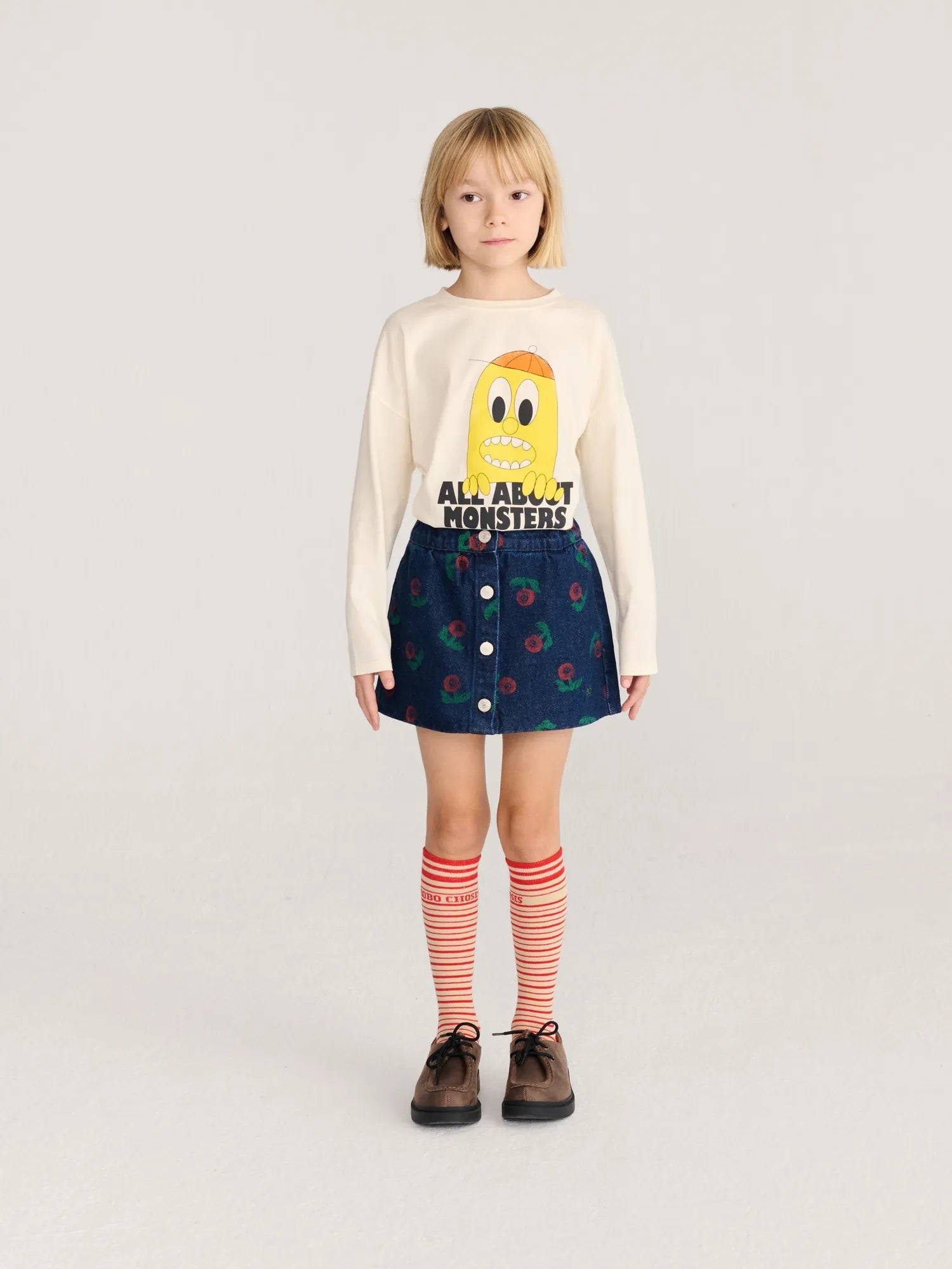 Bobo Choses Stamp Bloom all over denim skirt