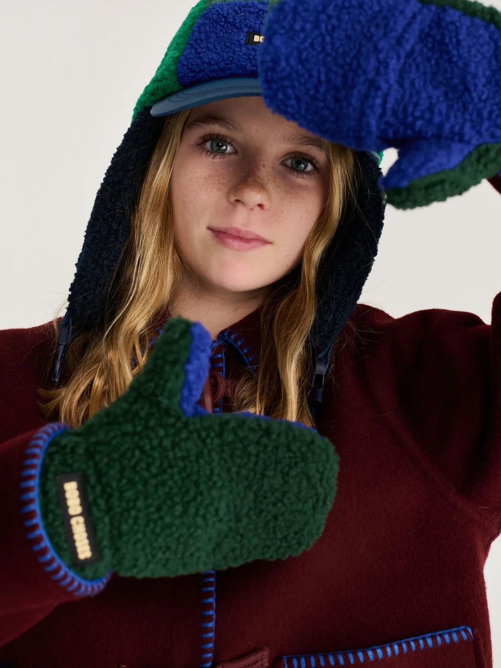 Bobo Choses Color Block sheepskin mittens