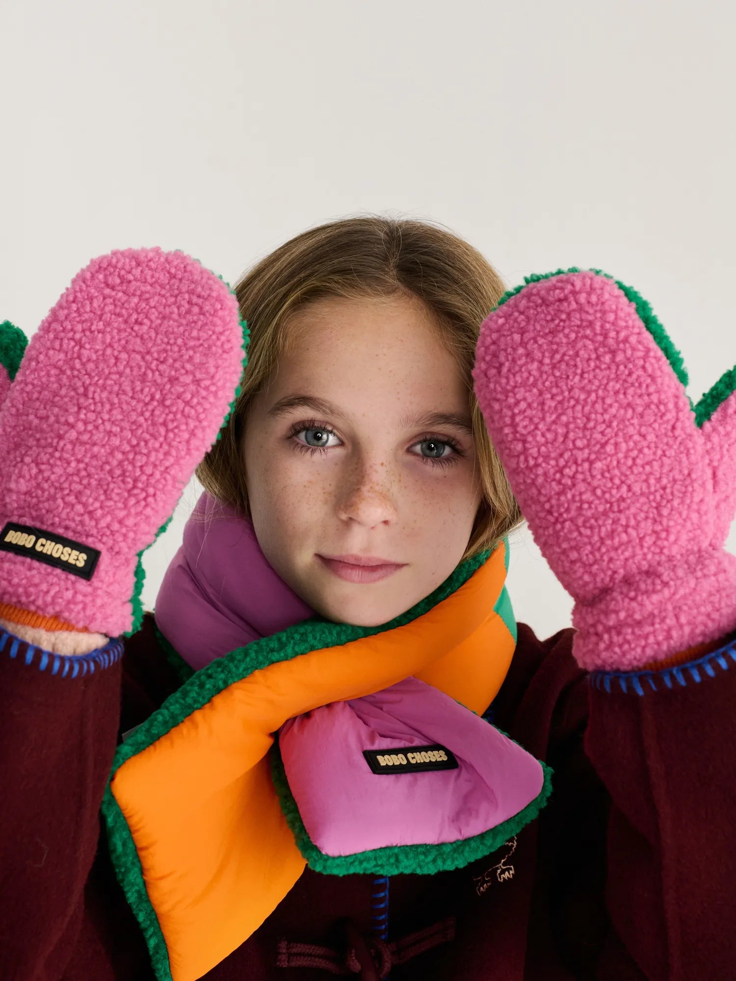 Bobo Choses Color Block sheepskin mittens