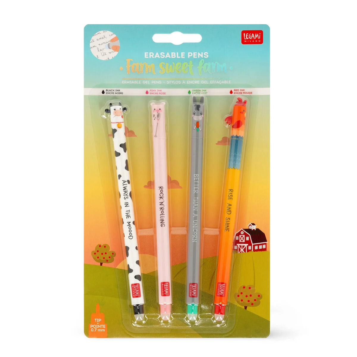Set van 4 uitwisbare gelpennen - Boerderij