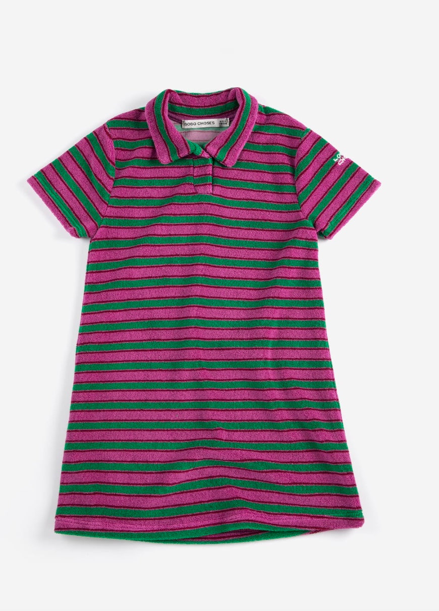Striped terry cloth polo dress