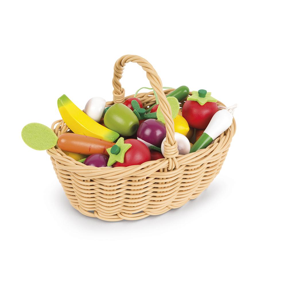 Mand met 24 stuks groenten en fruit