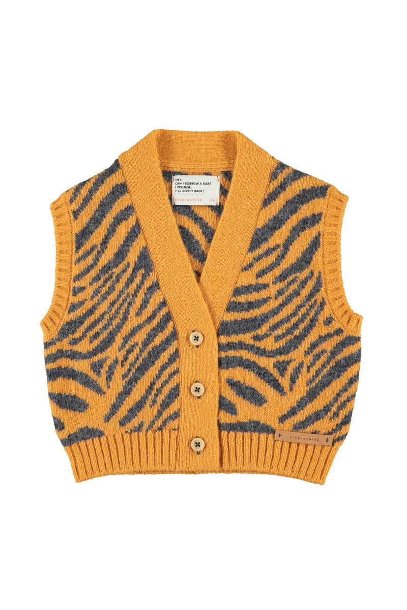 Piupiuchick Knitted waistcoat | orange w/ zebra print