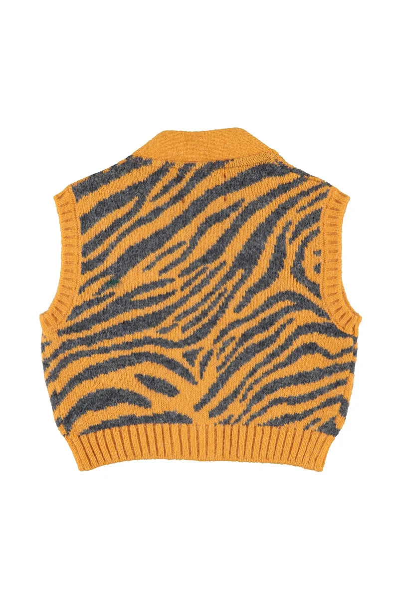Piupiuchick Knitted waistcoat | orange w/ zebra print