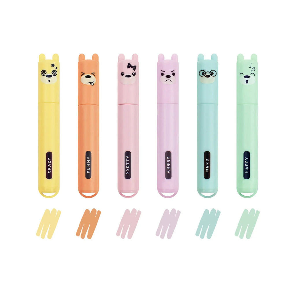 Set van 6 mini markeerstiften - teddy beer