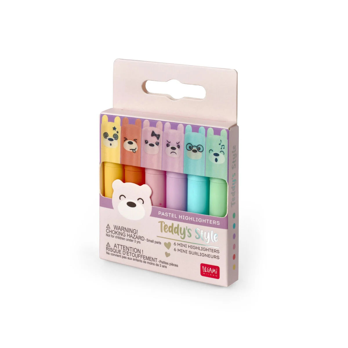 Set van 6 mini markeerstiften - teddy beer