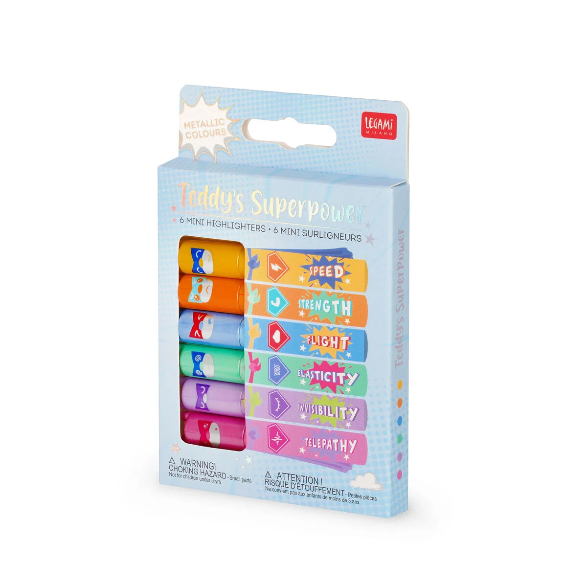 Set van 6 mini-markeerstiften - Teddy's Superkracht
