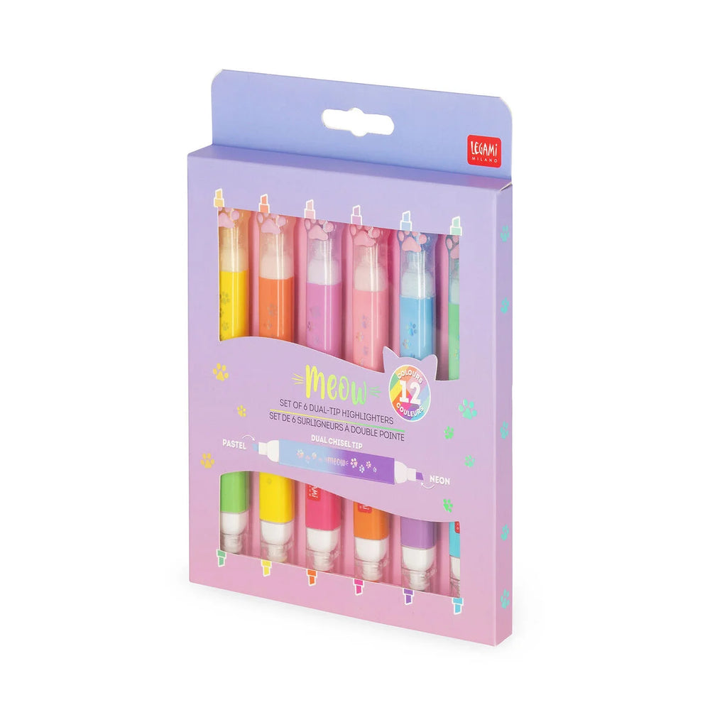 Meow -Set van 6 Kitty-markeerstiften met dubbele punt