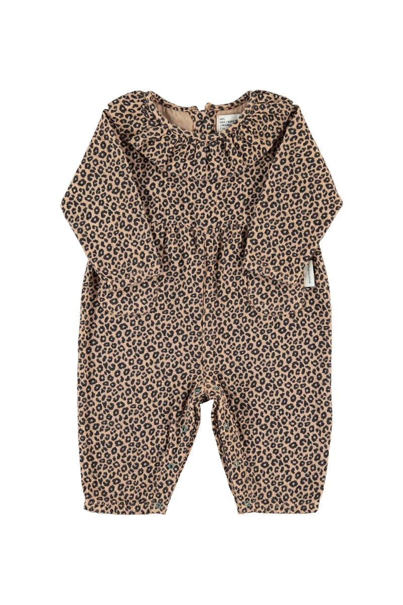Piupiuchick Baby Jumpsuit with Collar Brown with Animal Print