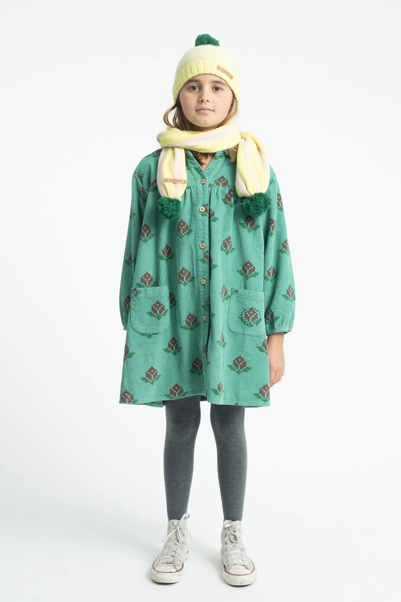 Piupiuchick short dress | green w/ big flowers