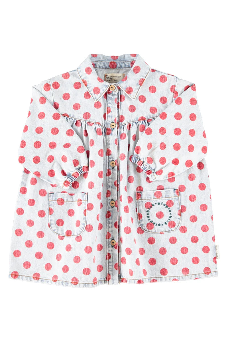 Piupiuchick short dress | light blue denim w/ red dots