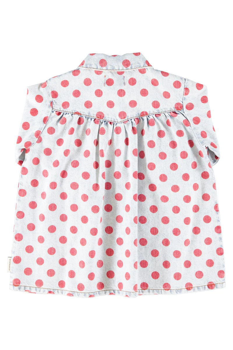 Piupiuchick short dress | light blue denim w/ red dots