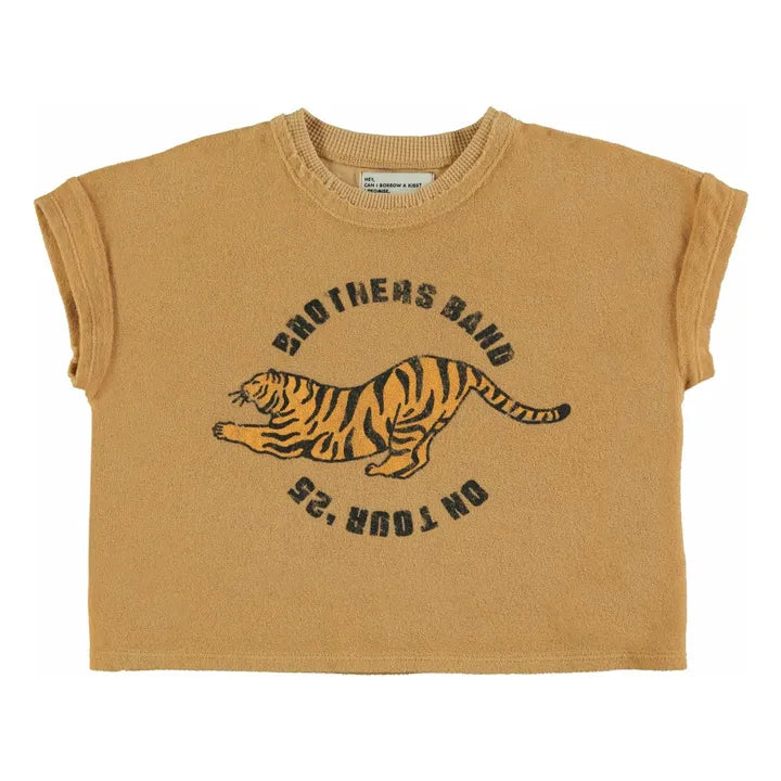 Terry Cotton T-shirt Mustard With Tiger Print
