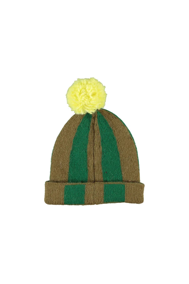 Piupiuchick Knitted hat w/ pompon | green & brown stripes