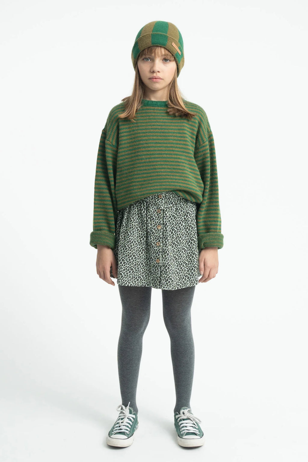 Piupiuchick knitted sweater | green & brown stripes
