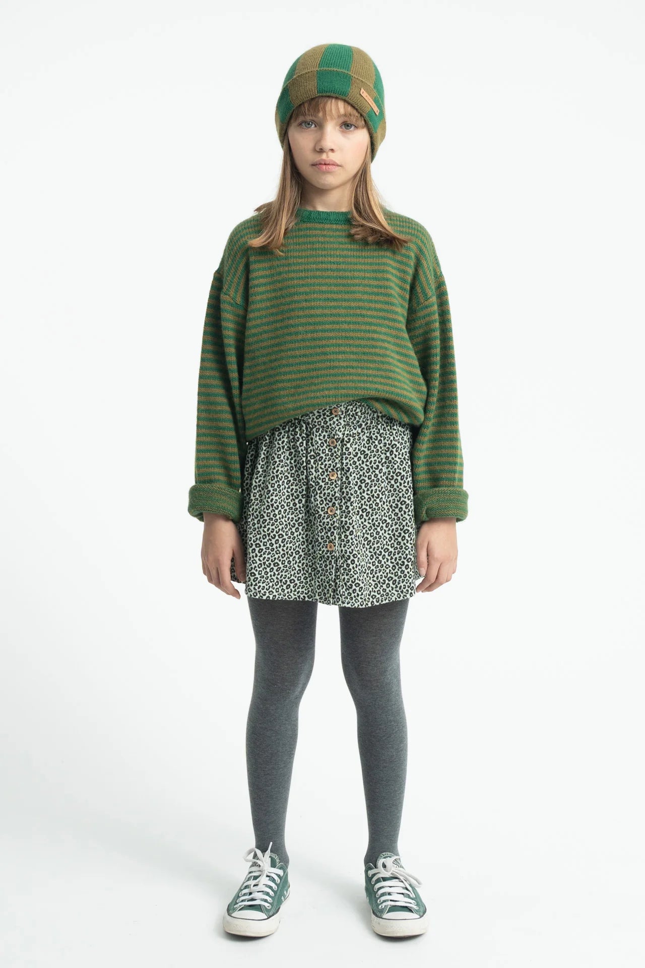 Piupiuchick knitted sweater | green & brown stripes