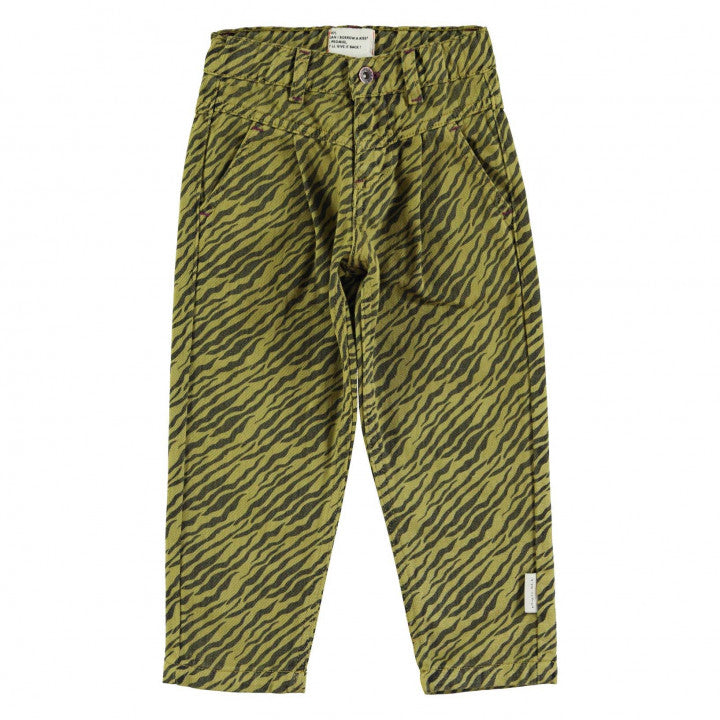 Mom Fit Trousers Olive Green With Zebra Print