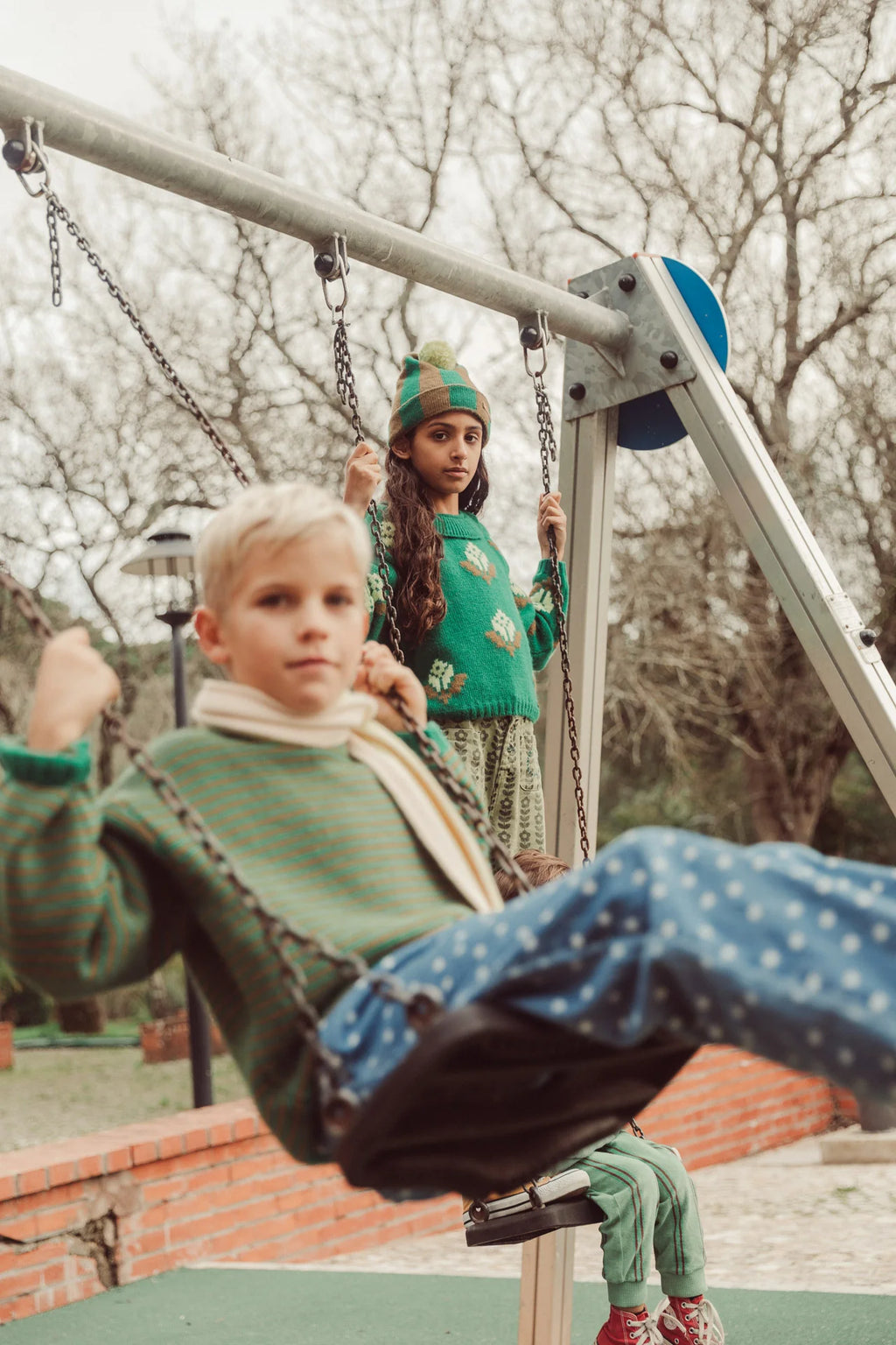 Piupiuchick knitted sweater | green & brown stripes