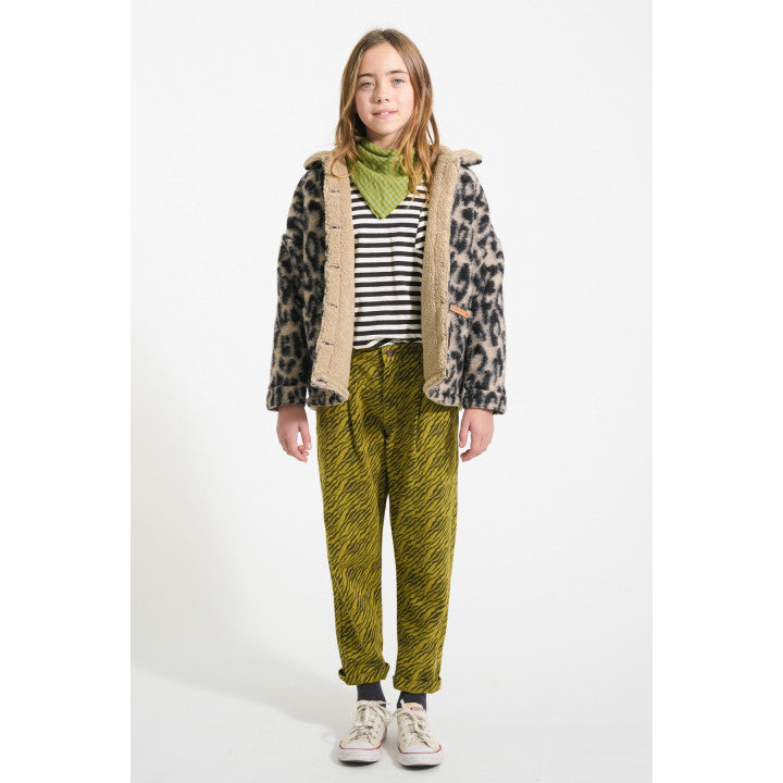 Mom Fit Trousers Olive Green With Zebra Print