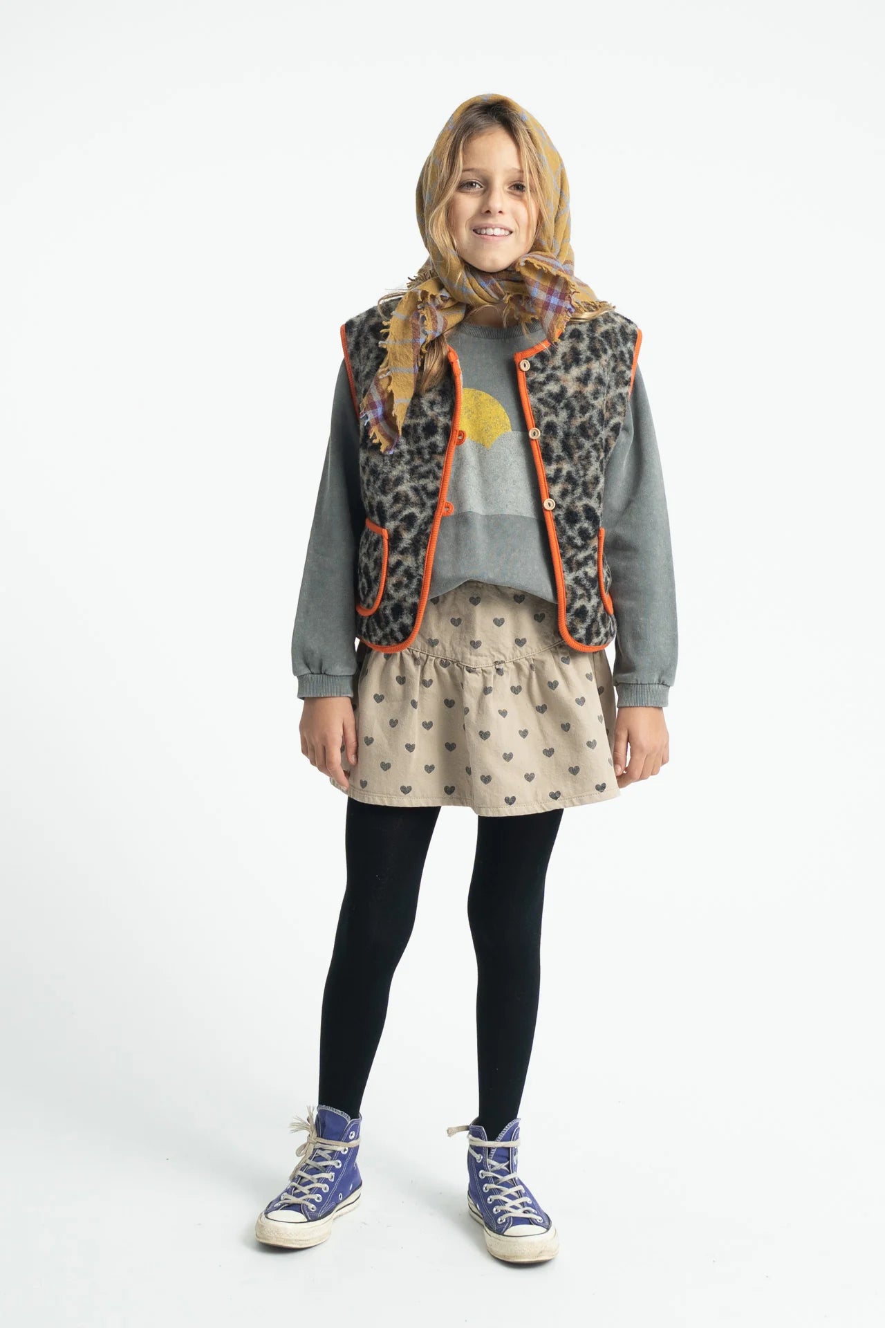 Piupiuchick short skirt | beige w/ black hearts
