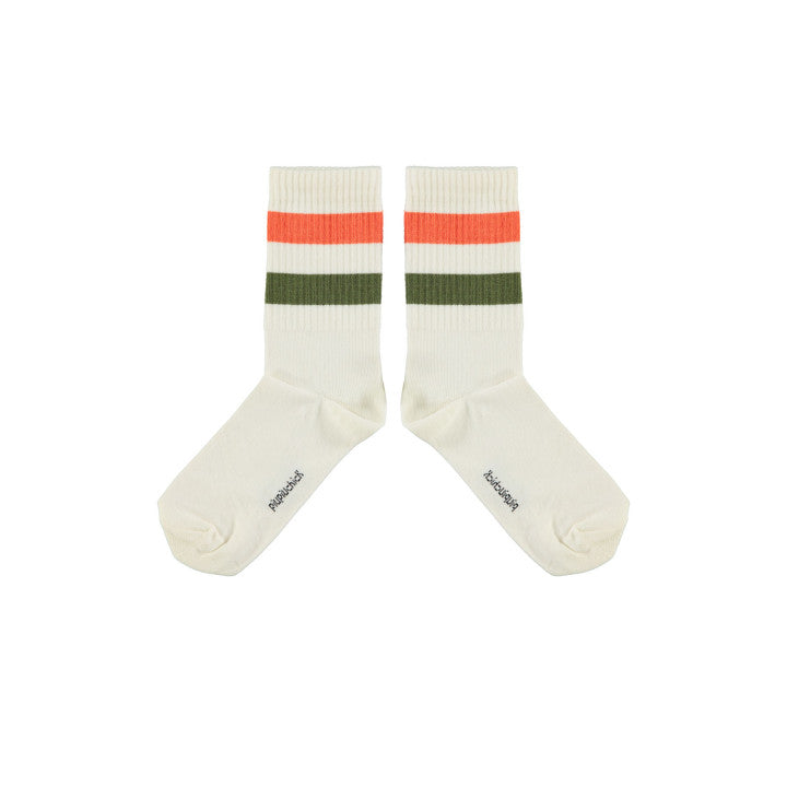 Socks Ecru Green & Orange Stripes