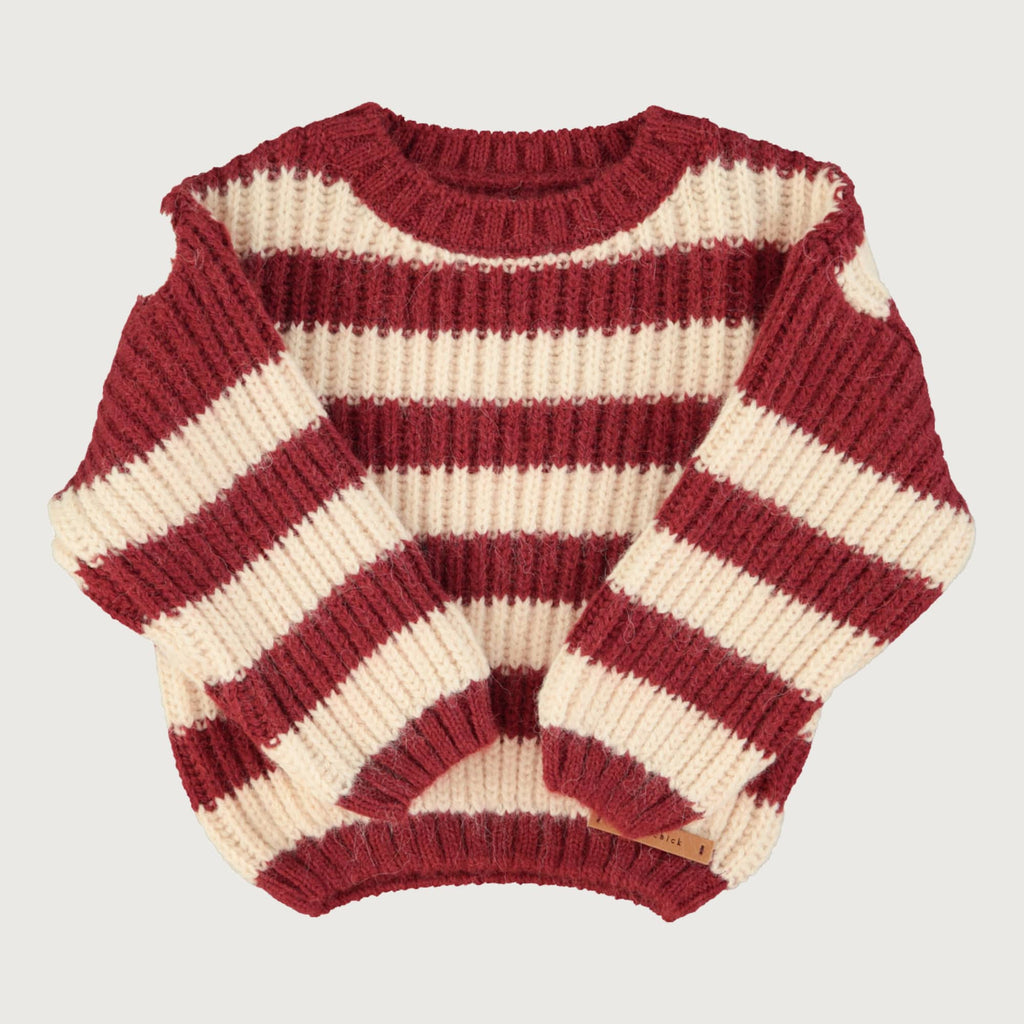 Knitted Swaeter Bordeaux And Light Pink Stripes