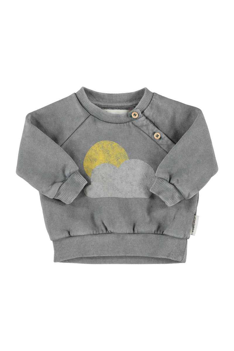 Piupiuchick Baby Sweatshirt Grey with Sun & Cloud Print