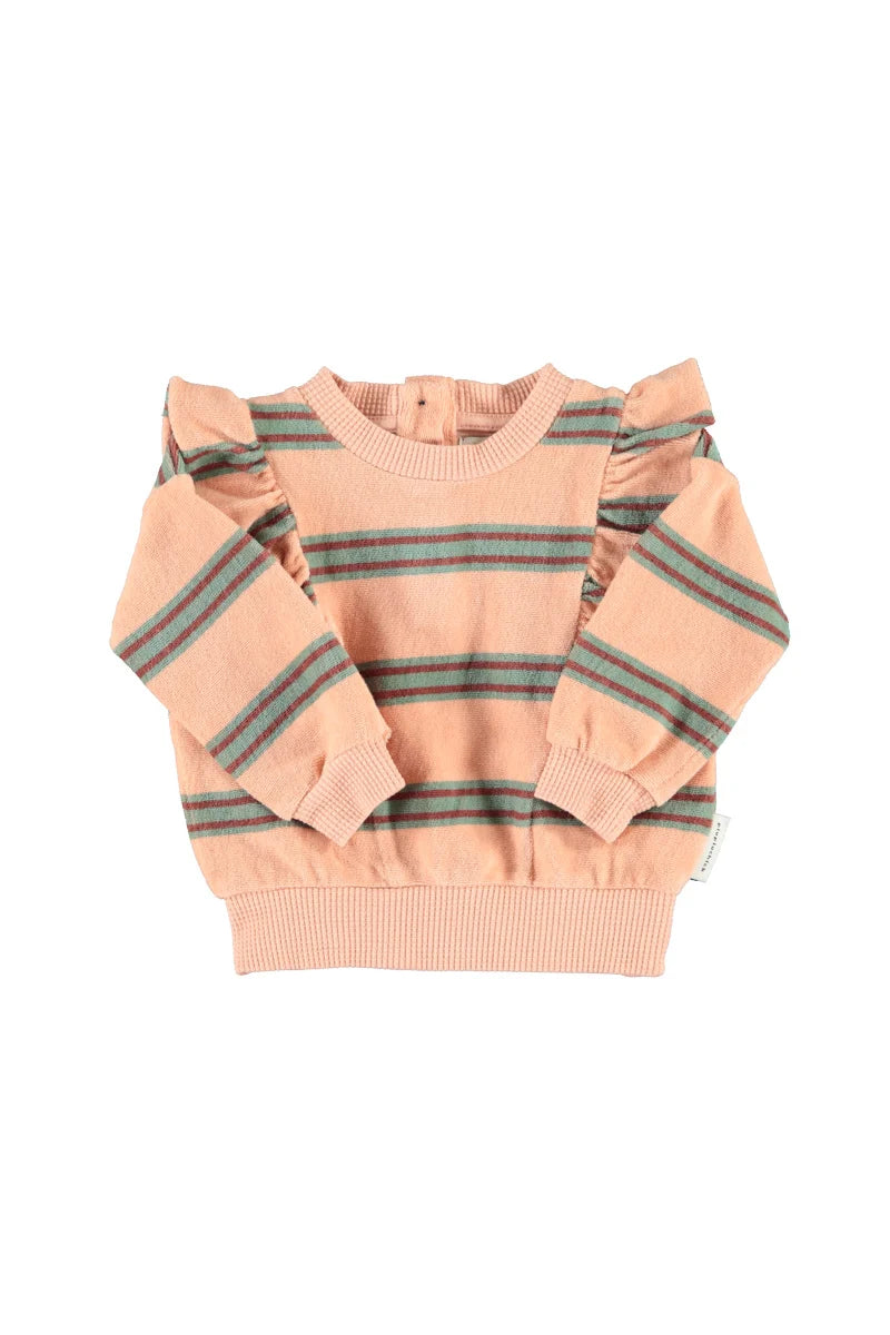 Piupiuchick Baby Terry Cotton Sweatshirt Light Pink with Double Stripes