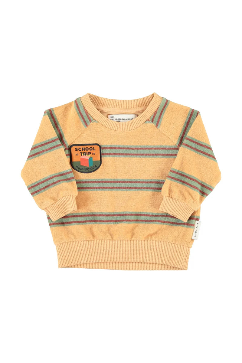 Piupiuchick Baby Terry Cotton Sweatshirt Sand with Double Stripes
