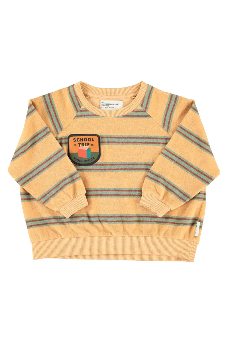 Piupiuchick terry cotton sweatshirt | sand w/ double stripes