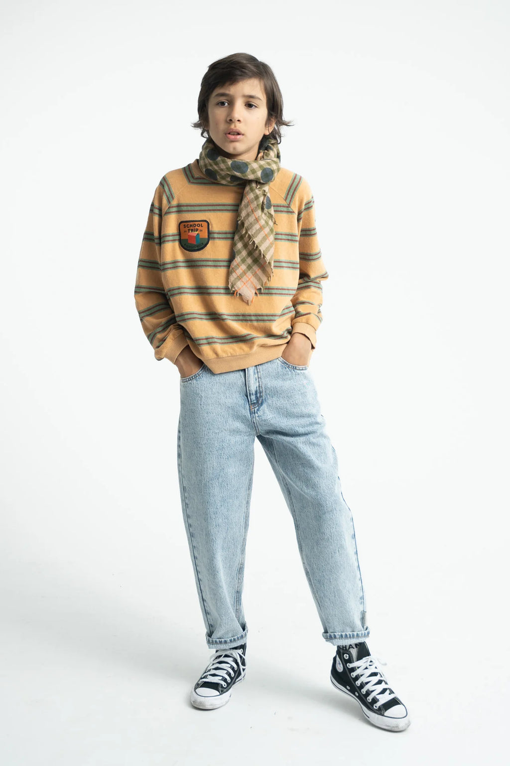 Piupiuchick terry cotton sweatshirt | sand w/ double stripes