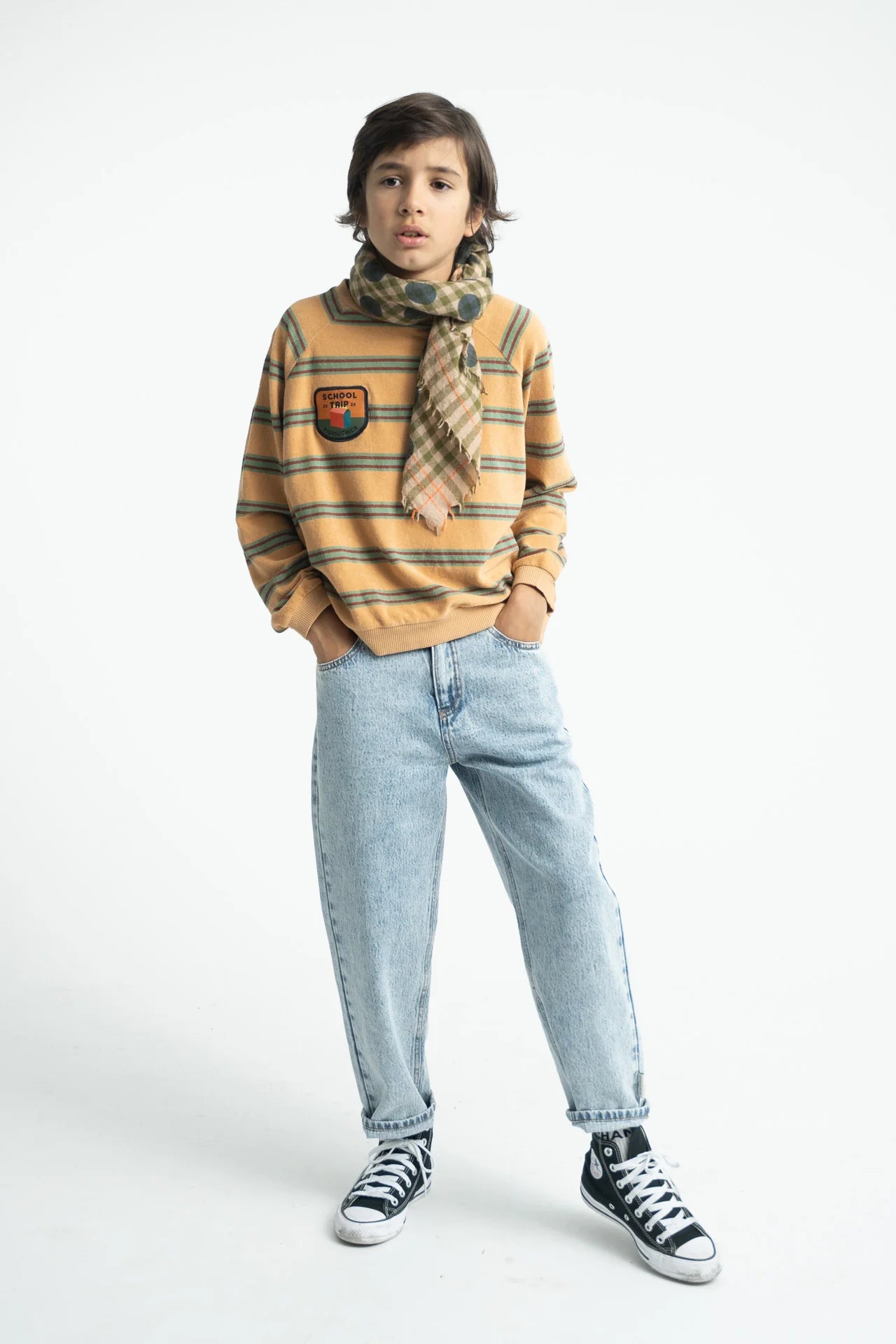 Piupiuchick terry cotton sweatshirt | sand w/ double stripes