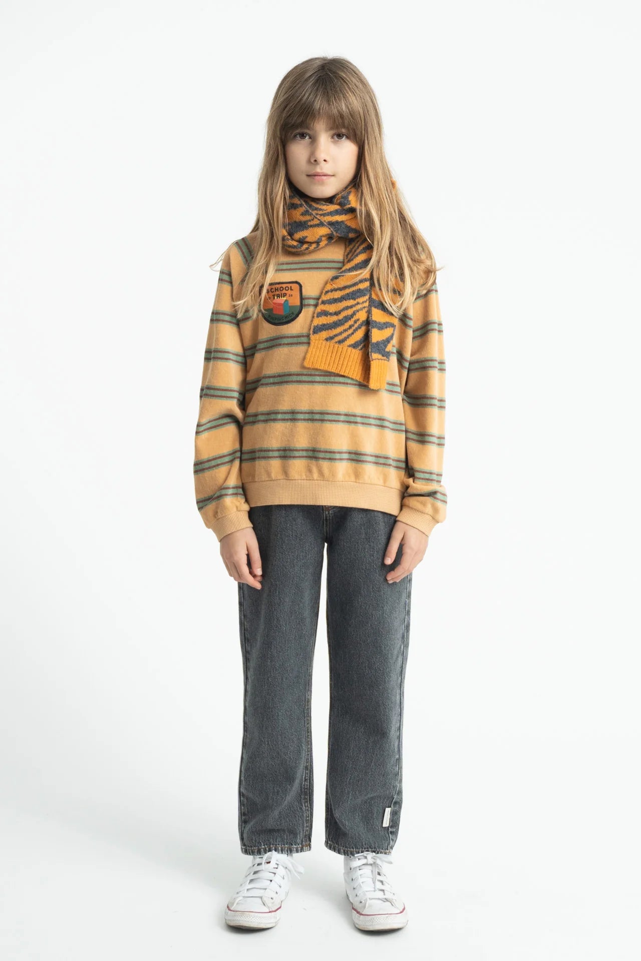 Piupiuchick terry cotton sweatshirt | sand w/ double stripes
