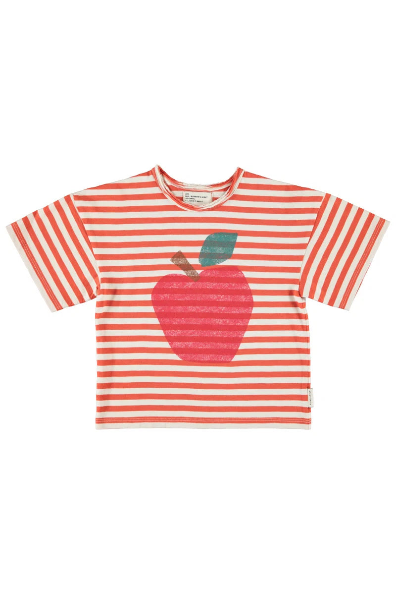 Piupiuchick oversize t-shirt | red & ecru stripes w/ apple print
