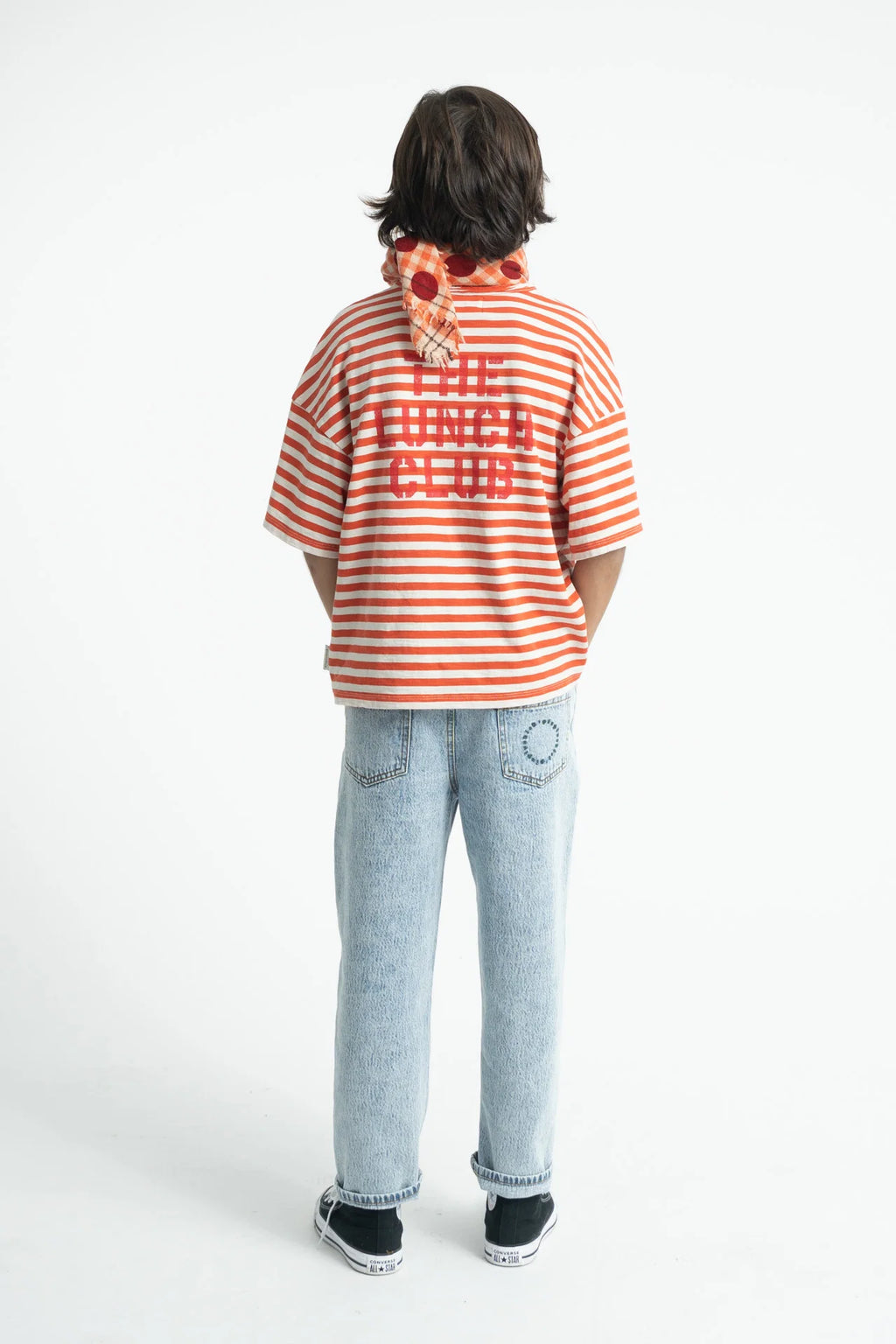 Piupiuchick oversize t-shirt | red & ecru stripes w/ apple print