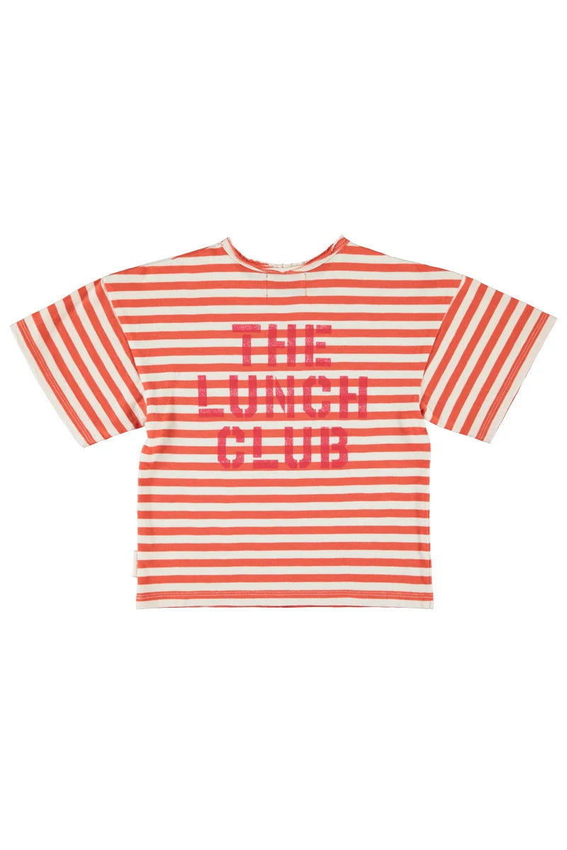 Piupiuchick oversize t-shirt | red & ecru stripes w/ apple print