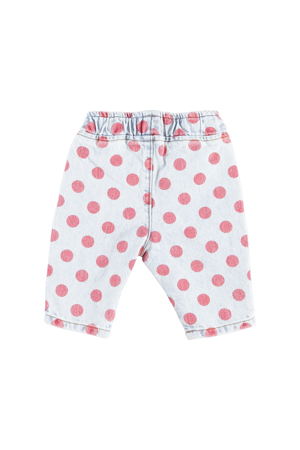 Piupiuchick Baby Trousers Light Blue Denim with Red Dots