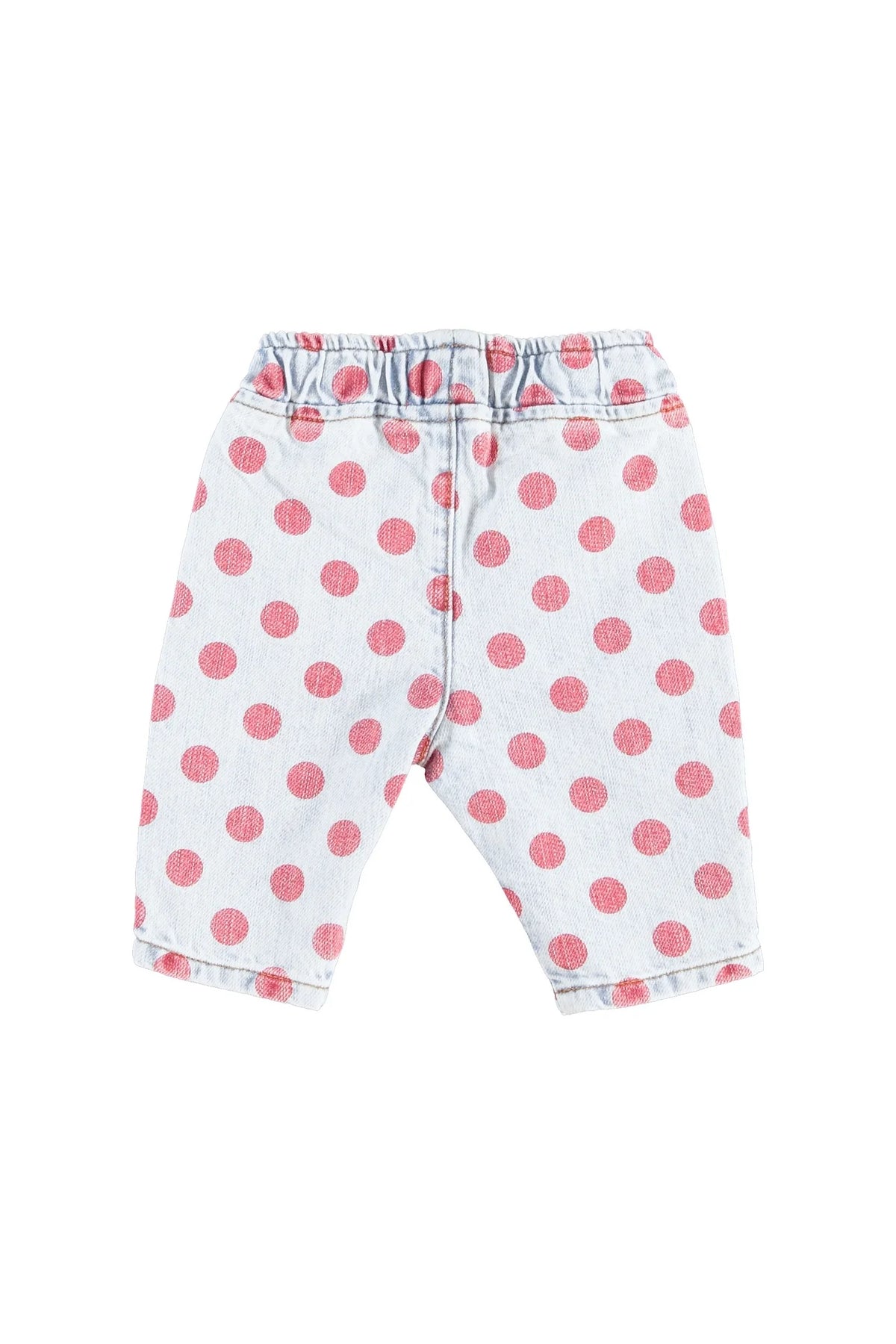 Piupiuchick Baby Trousers Light Blue Denim with Red Dots